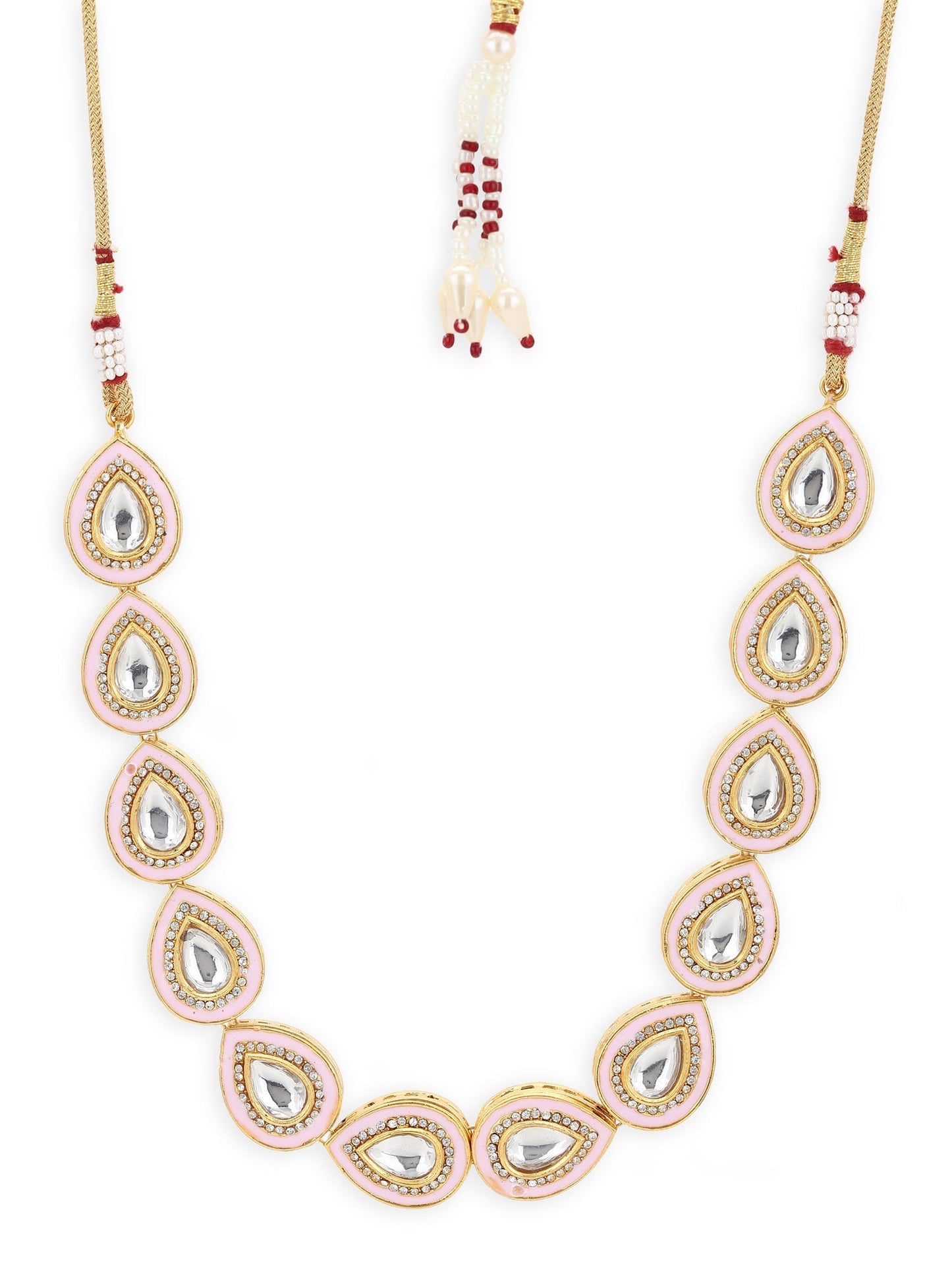 Pink Brass Gold-Polished Kundan Necklace - Ruby Raang