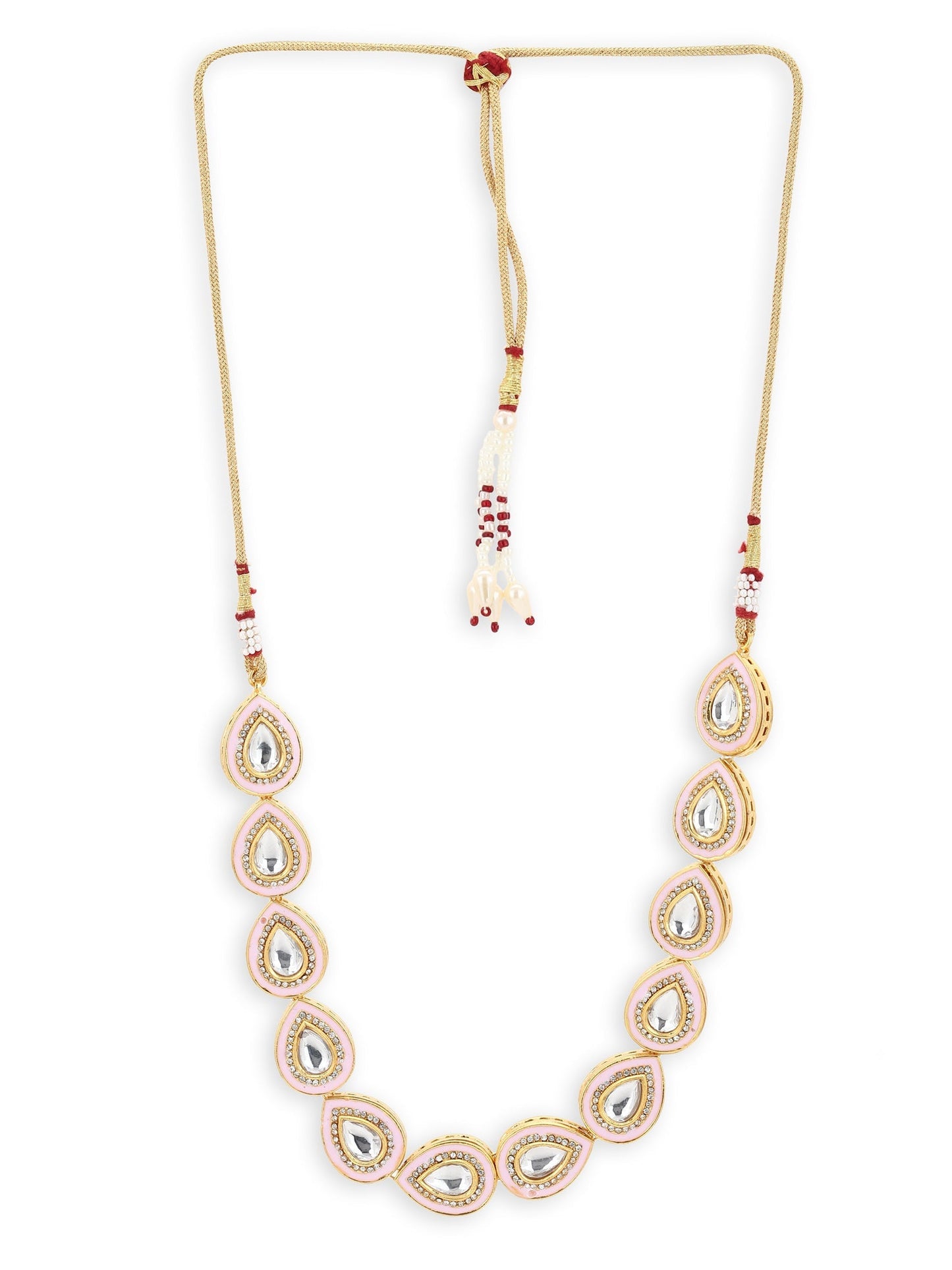 Pink Brass Gold-Polished Kundan Necklace - Ruby Raang