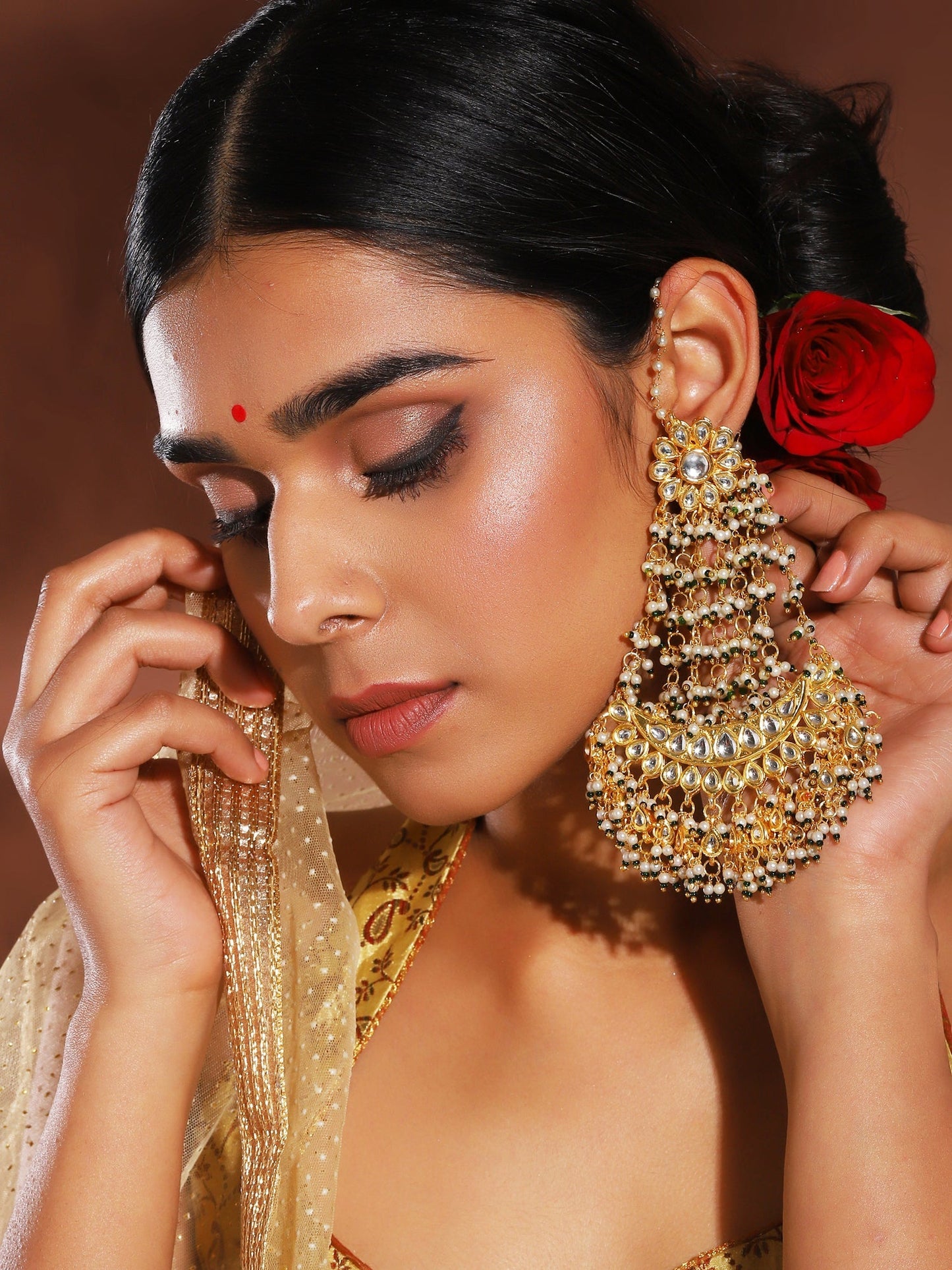 Green Contemporary Gold-Polished Chandbalis Earrings - Ruby Raang
