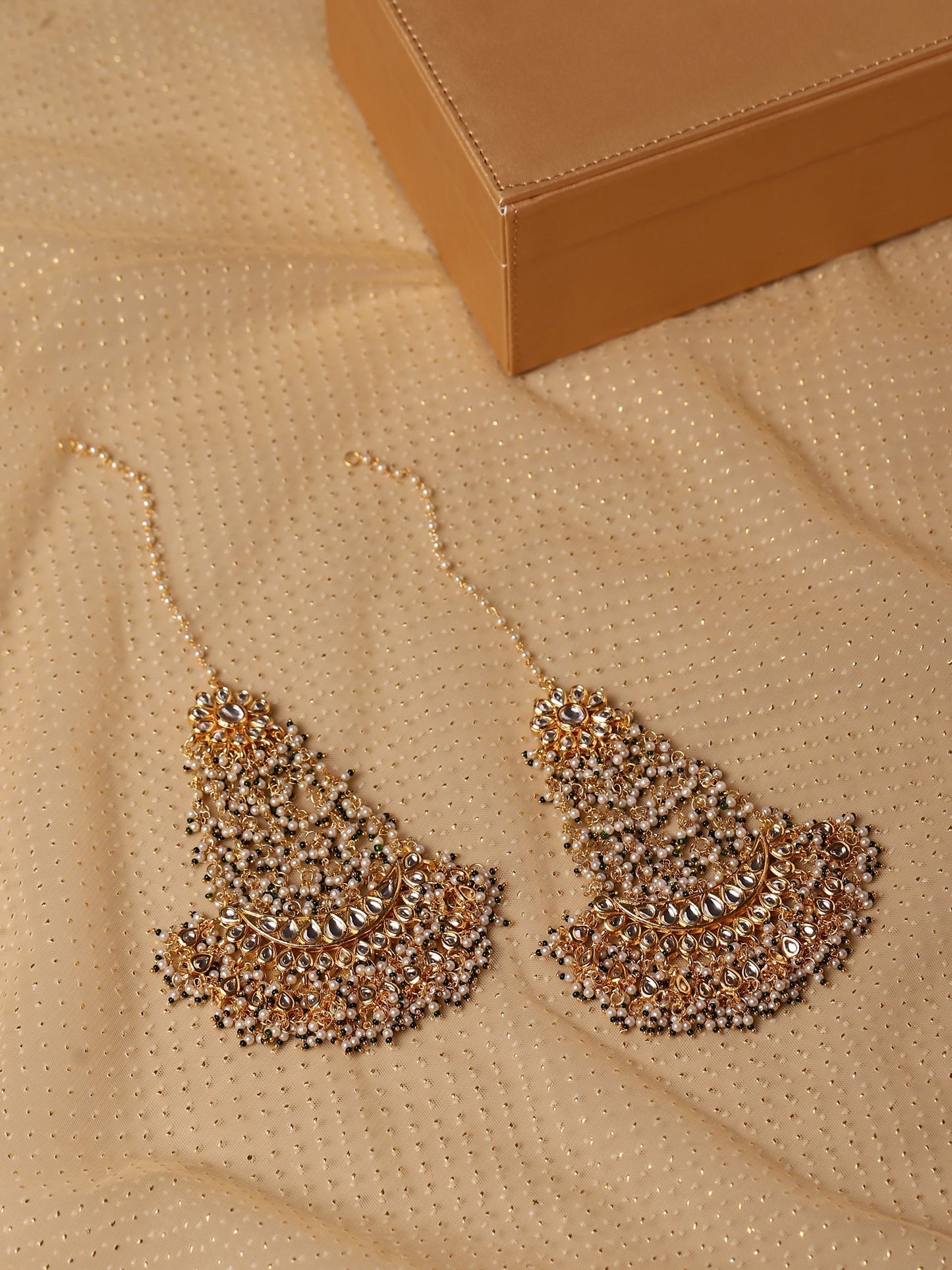 Green Contemporary Gold-Polished Chandbalis Earrings - Ruby Raang