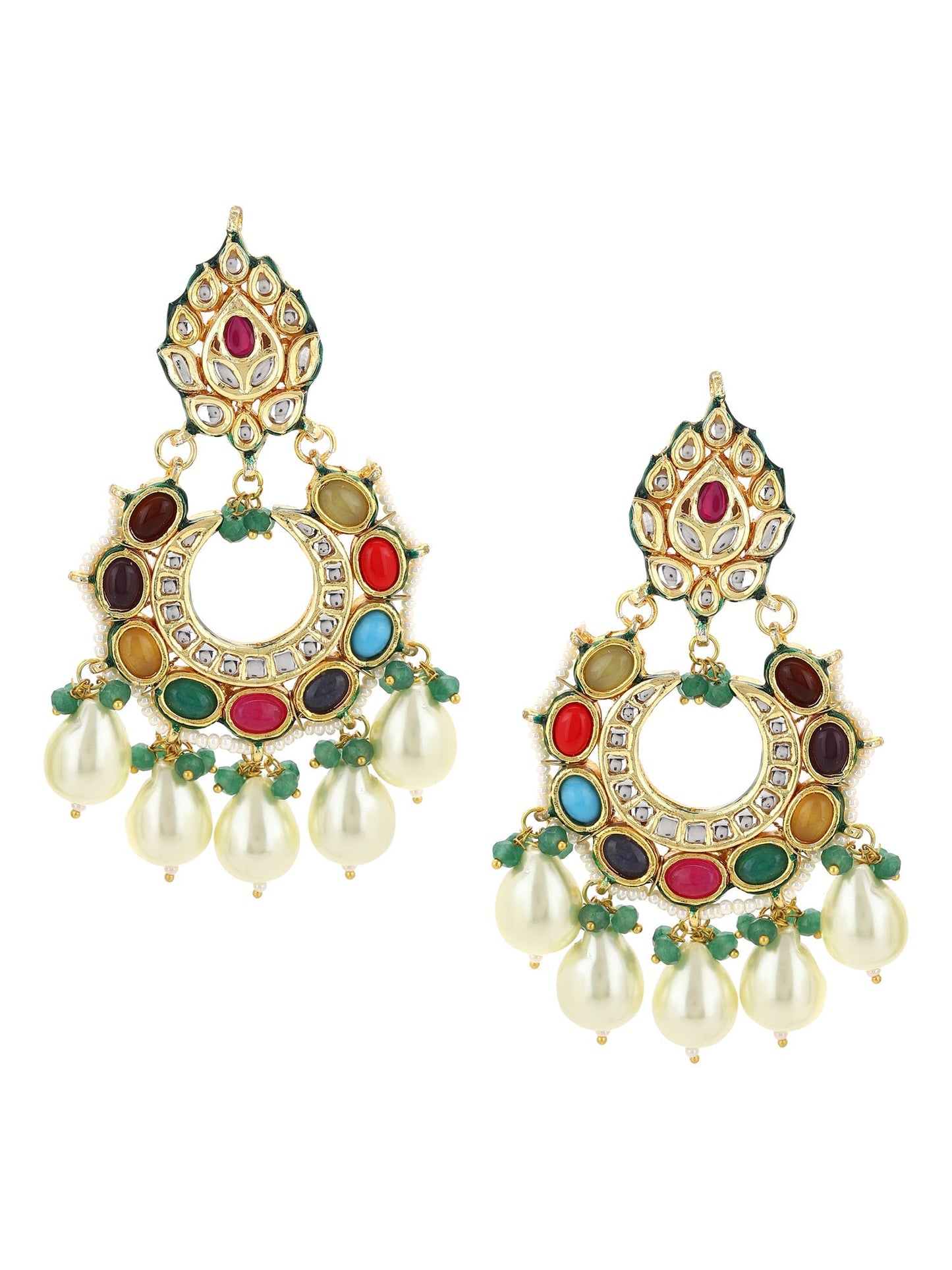 Multicoloured Gold-Polished Circular Drop Earrings - Ruby Raang