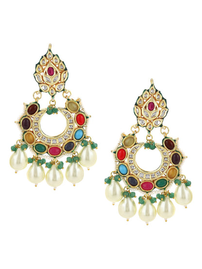 Multicoloured Gold-Polished Circular Drop Earrings - Ruby Raang