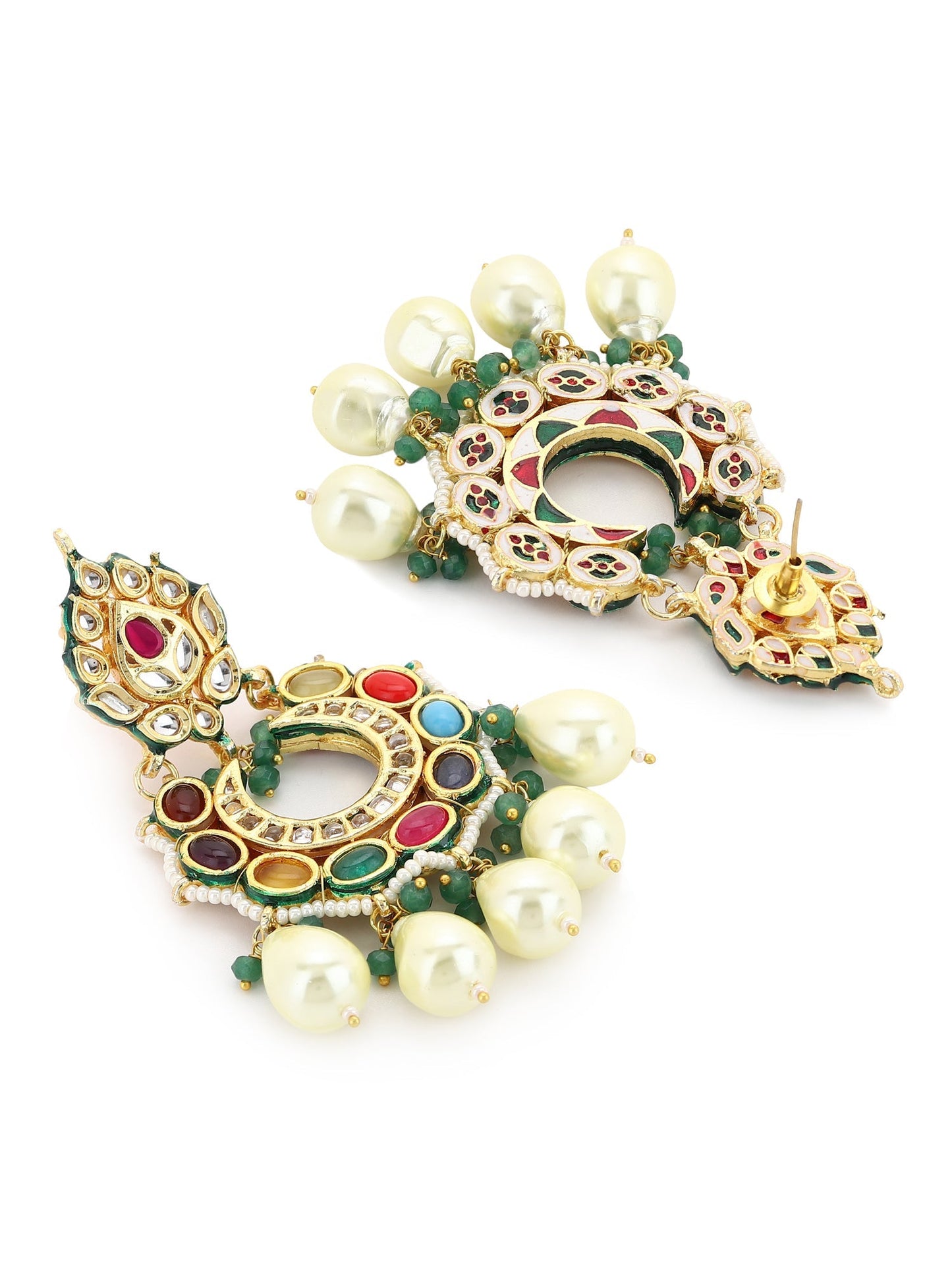 Multicoloured Gold-Polished Circular Drop Earrings - Ruby Raang
