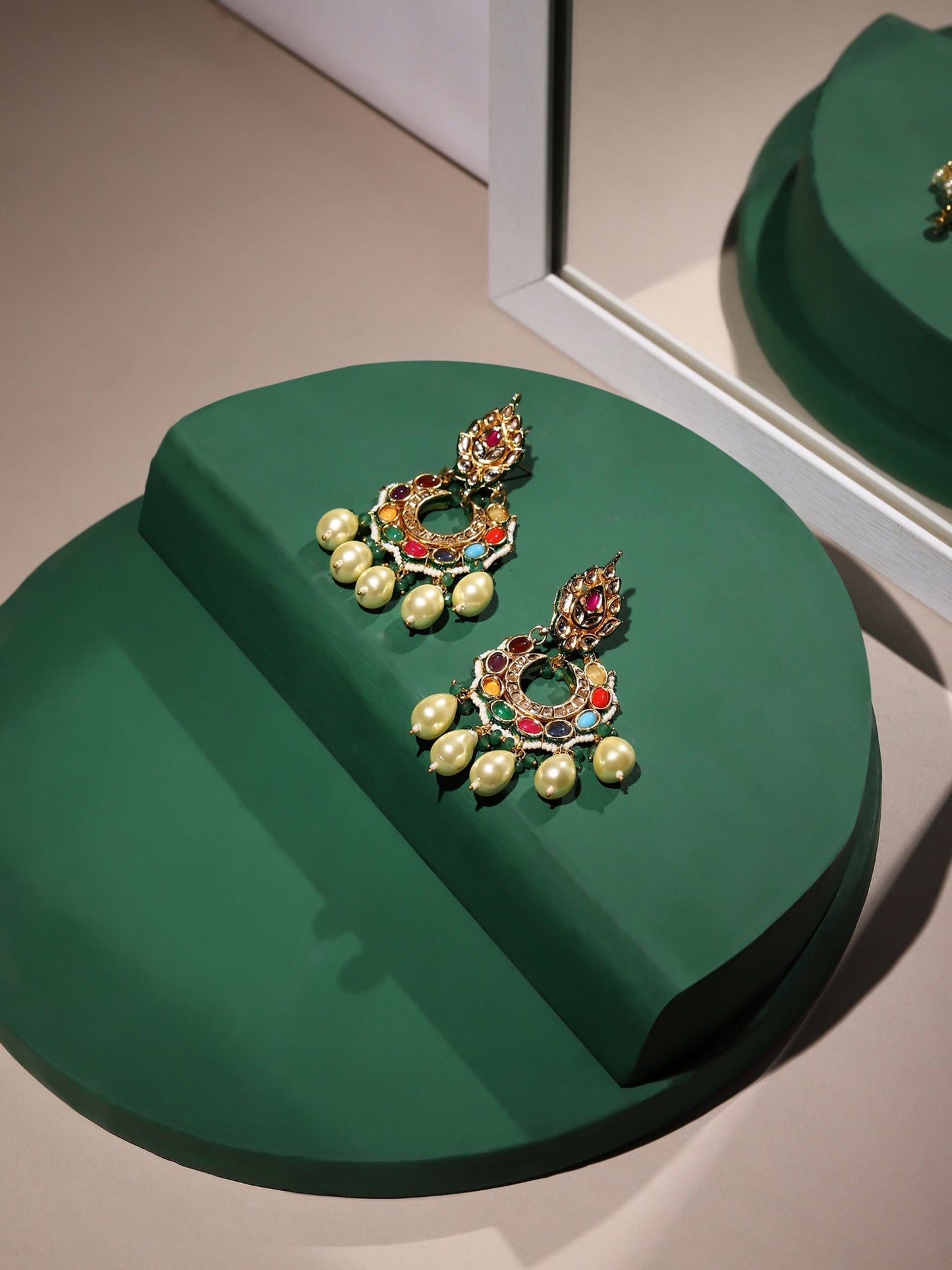 Multicoloured Gold-Polished Circular Drop Earrings - Ruby Raang