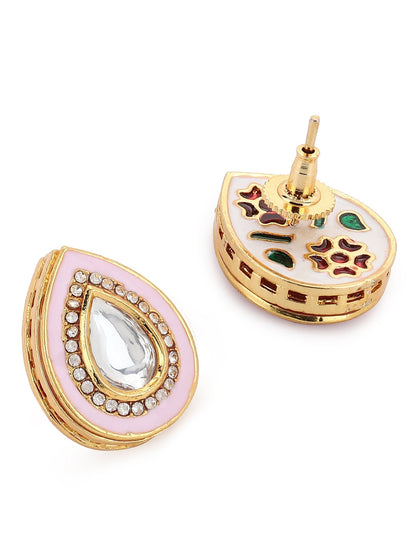 Pink Teardrop Shaped Drop Earrings - Ruby Raang