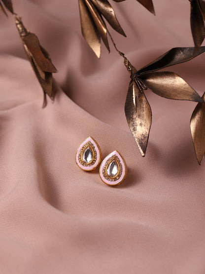 Pink Teardrop Shaped Drop Earrings - Ruby Raang