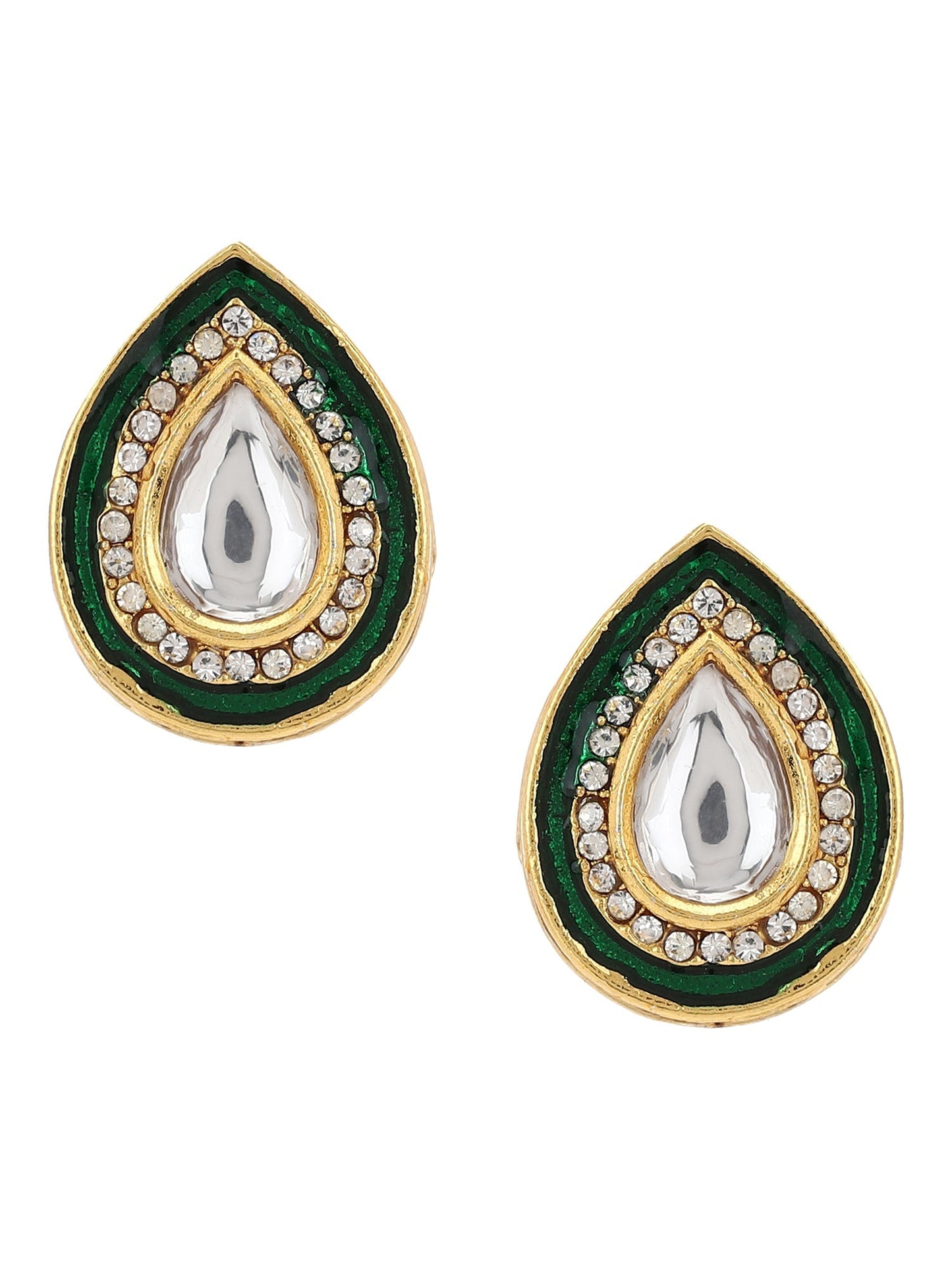 Green Gold-Polished Teardrop Shaped Studs Earrings - Ruby Raang