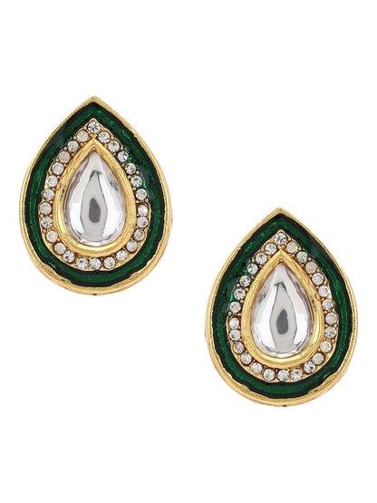 Green Gold-Polished Teardrop Shaped Studs Earrings - Ruby Raang