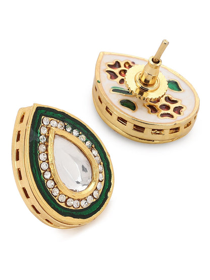 Green Gold-Polished Teardrop Shaped Studs Earrings - Ruby Raang