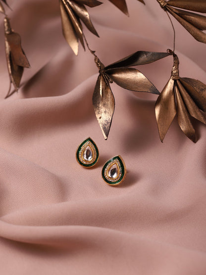 Green Gold-Polished Teardrop Shaped Studs Earrings - Ruby Raang