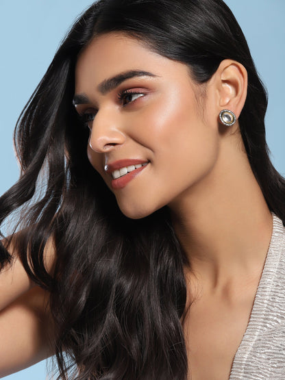Black Teardrop Kundan Shaped Studs Earrings - Ruby Raang