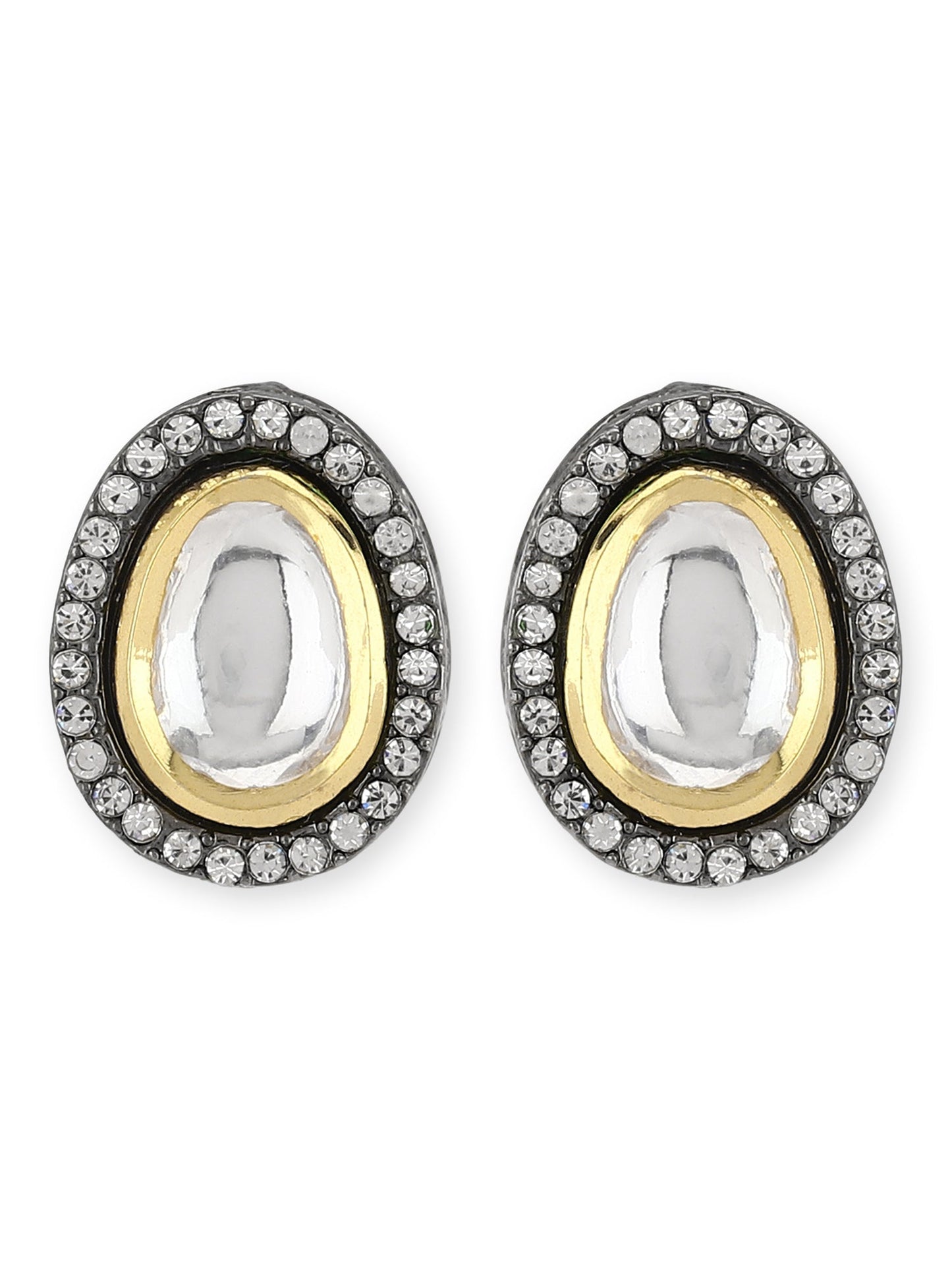 Black Teardrop Kundan Shaped Studs Earrings - Ruby Raang