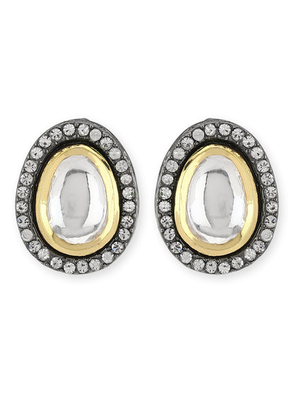 Black Teardrop Kundan Shaped Studs Earrings - Ruby Raang