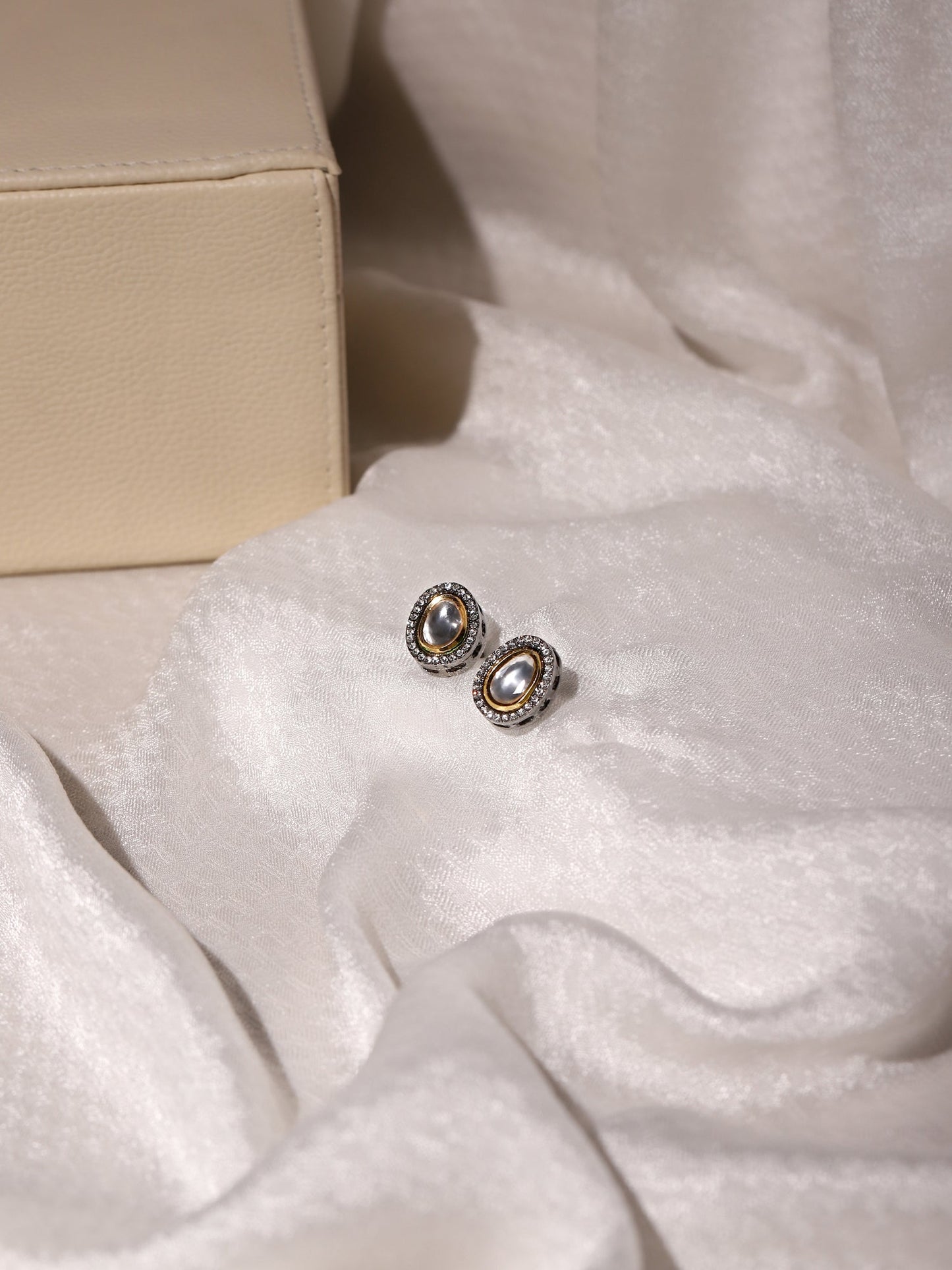 Black Teardrop Kundan Shaped Studs Earrings - Ruby Raang