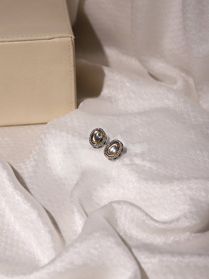 Black Teardrop Kundan Shaped Studs Earrings - Ruby Raang