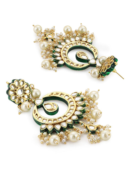 Gold-Polished Green Kundan-Studded Pearl Beaded Jewellery Set - Ruby Raang