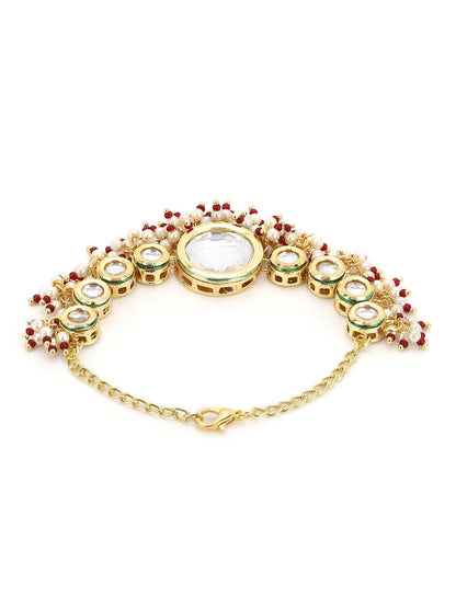 Women's Gold-Toned White Brass Kundan Gold-Polished Wraparound Bracelet - Ruby Raang