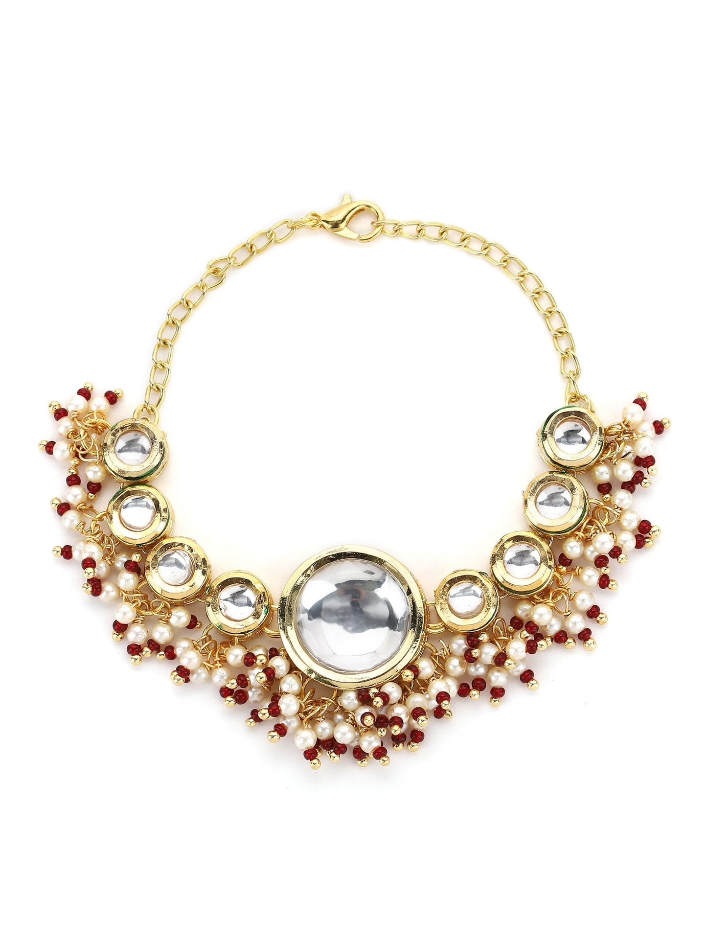 Women's Gold-Toned White Brass Kundan Gold-Polished Wraparound Bracelet - Ruby Raang