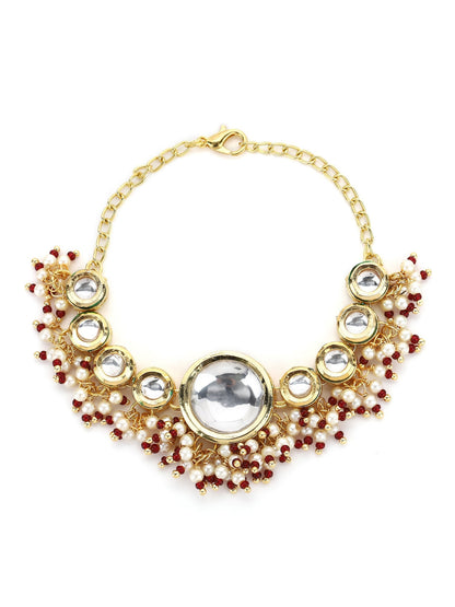 Women's Gold-Toned White Brass Kundan Gold-Polished Wraparound Bracelet - Ruby Raang