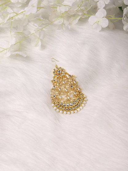 Gold-Polished White Kundan-Studded Beaded Handcrafted Jhumar Passa - Ruby Raang