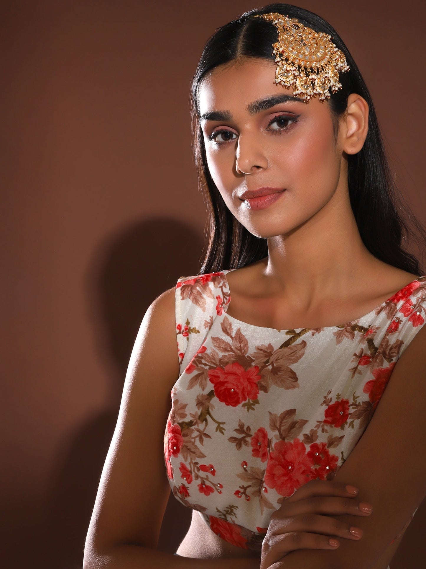 Women's Gold-Polished White Red Kundan-Studded Beaded Jhumar Passa - Ruby Raang