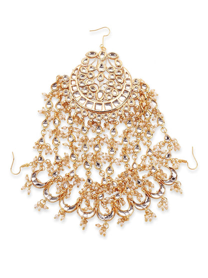 Gold-Polished White Kundan Jhoomarpassa - Ruby Raang