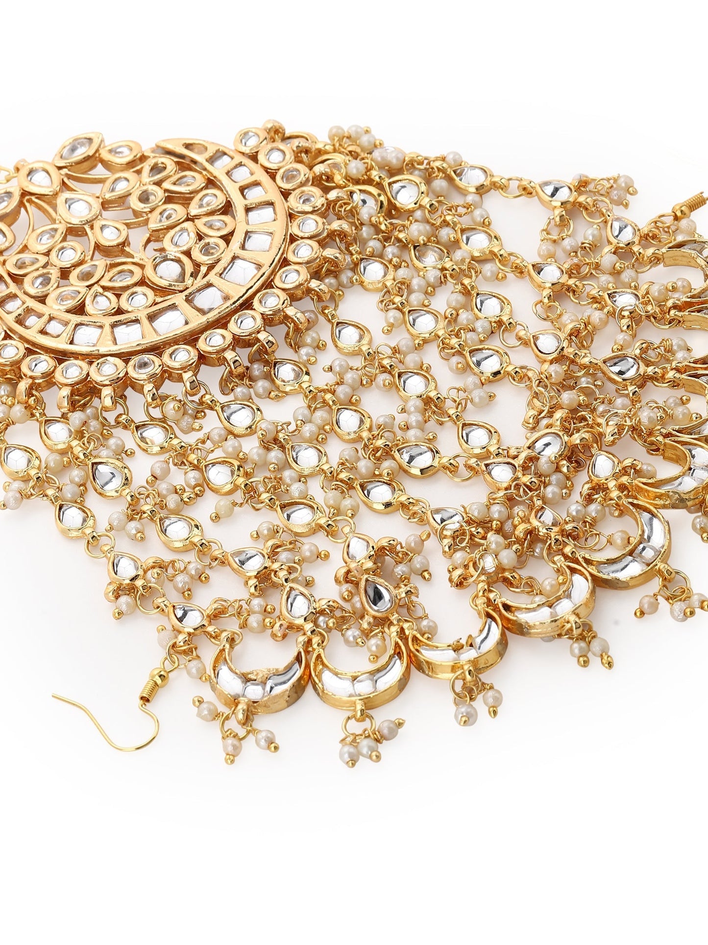 Gold-Polished White Kundan Jhoomarpassa - Ruby Raang