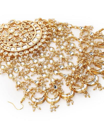 Gold-Polished White Kundan Jhoomarpassa - Ruby Raang
