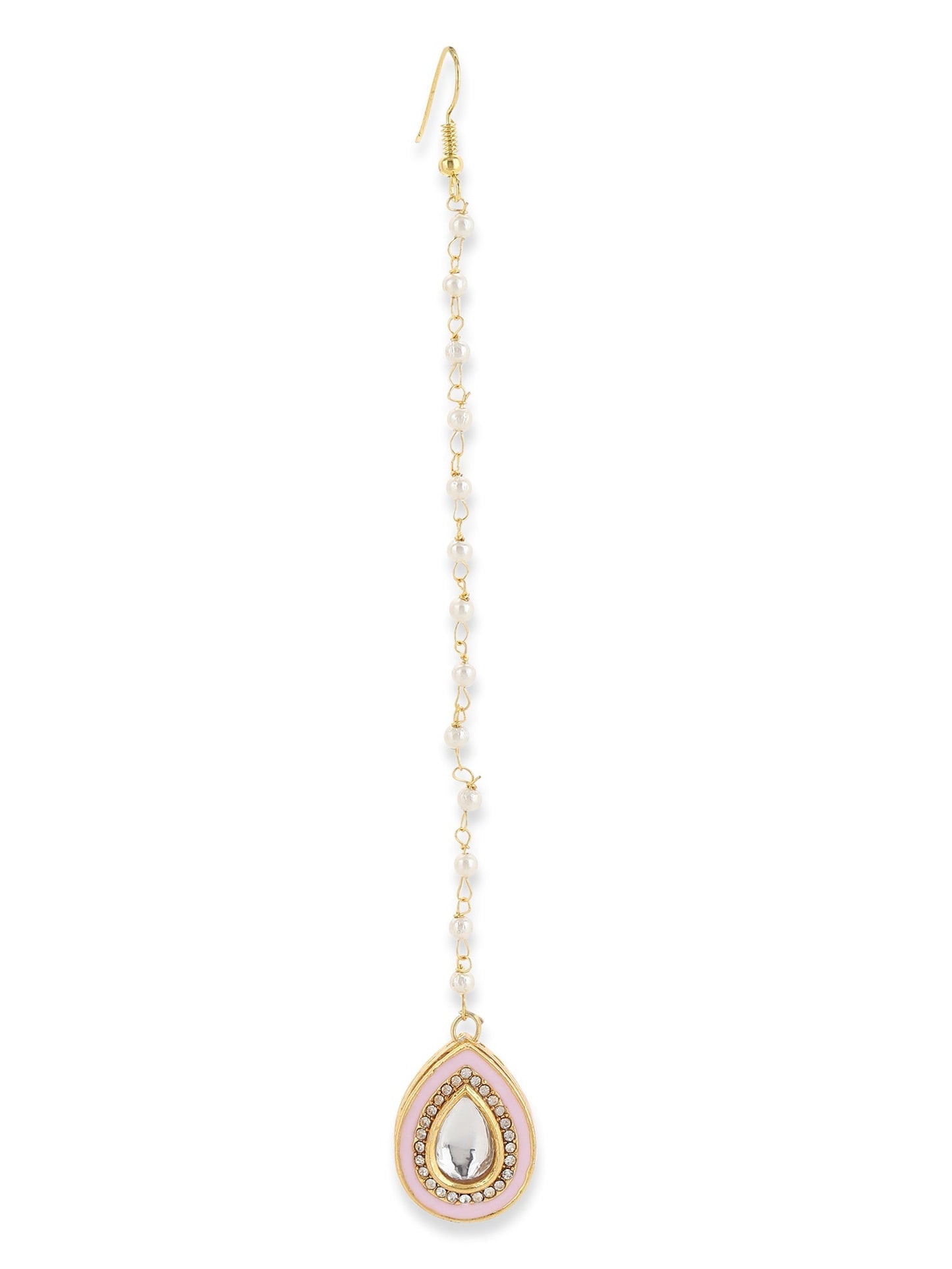 Gold-Polished Pink Kundan Studded Maang Tikka - Ruby Raang