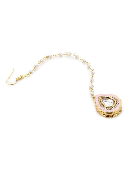 Gold-Polished Pink Kundan Studded Maang Tikka - Ruby Raang
