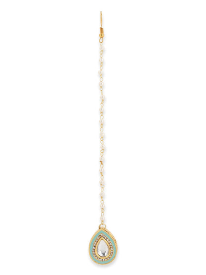Gold-Polished White Kundan-Studded Maangtika - Ruby Raang