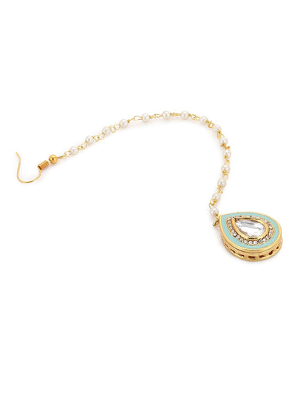 Gold-Polished White Kundan-Studded Maangtika - Ruby Raang