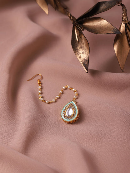 Gold-Polished White Kundan-Studded Maangtika - Ruby Raang