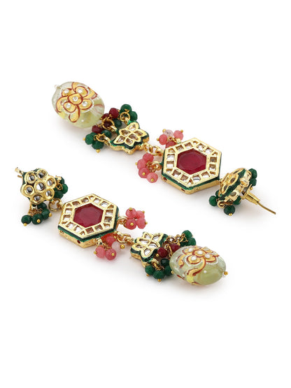 Gold-Polished Multicolored Kundan-Studded Beaded Jewellery Set - Ruby Raang