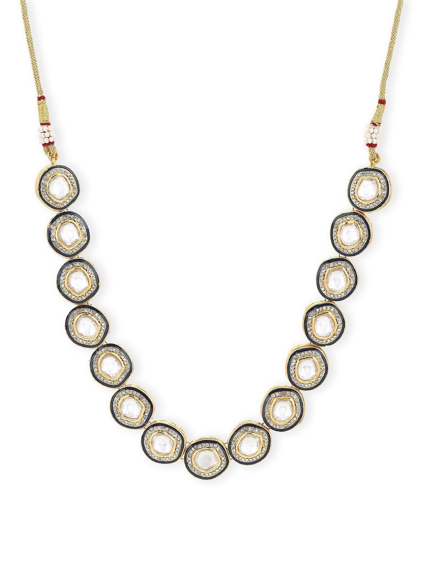 Gold-Toned Green Brass Rhodium-Plated Kundan Necklace - Ruby Raang