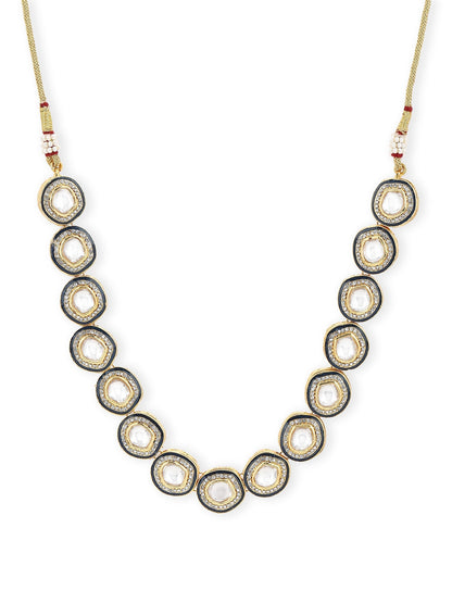 Gold-Toned Green Brass Rhodium-Plated Kundan Necklace - Ruby Raang
