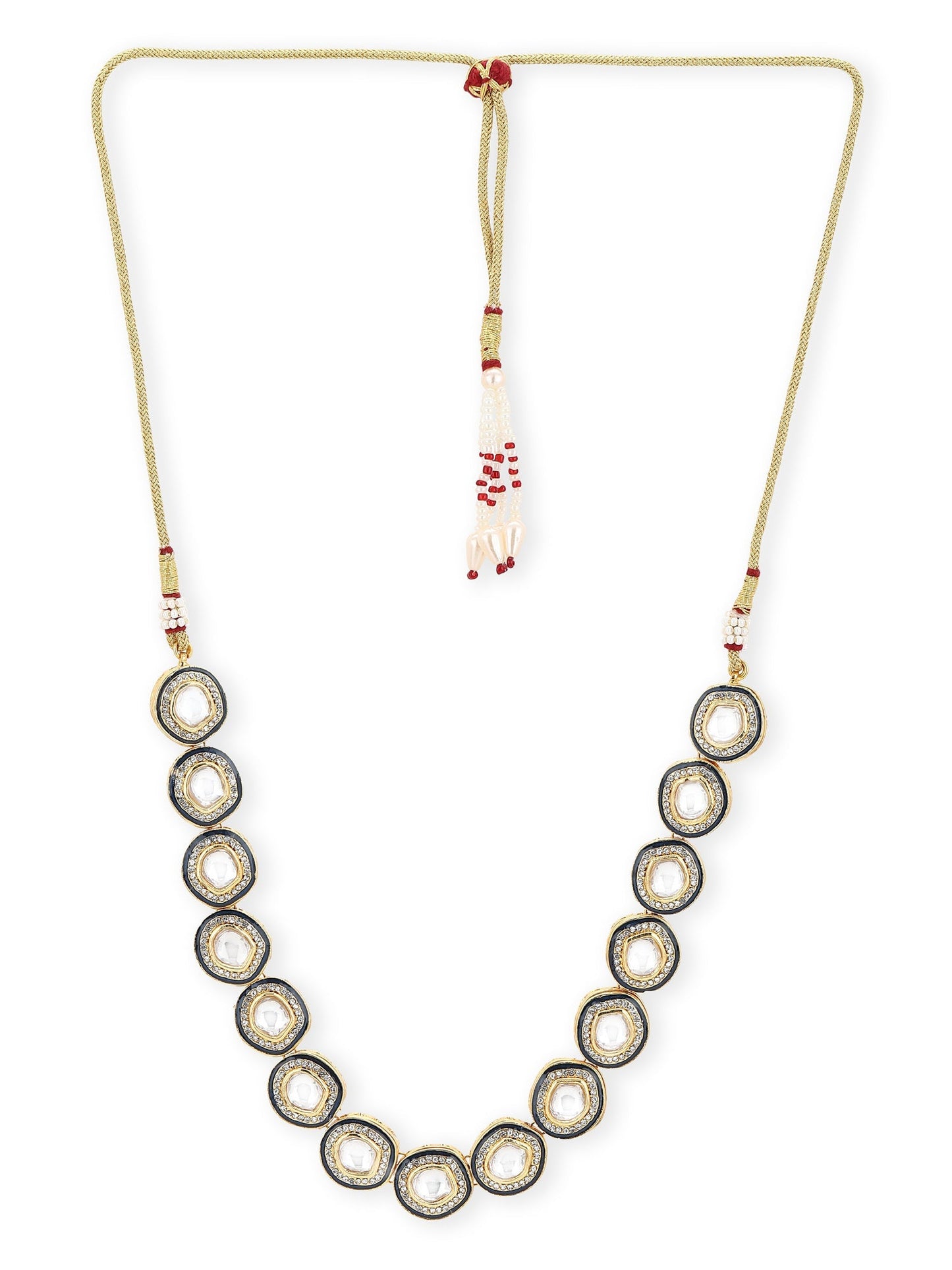 Gold-Toned Green Brass Rhodium-Plated Kundan Necklace - Ruby Raang