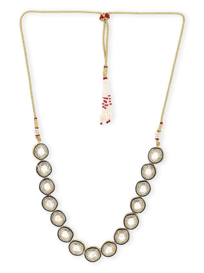 Gold-Toned Green Brass Rhodium-Plated Kundan Necklace - Ruby Raang