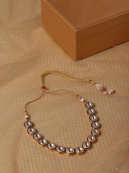 Gold-Toned Green Brass Rhodium-Plated Kundan Necklace - Ruby Raang