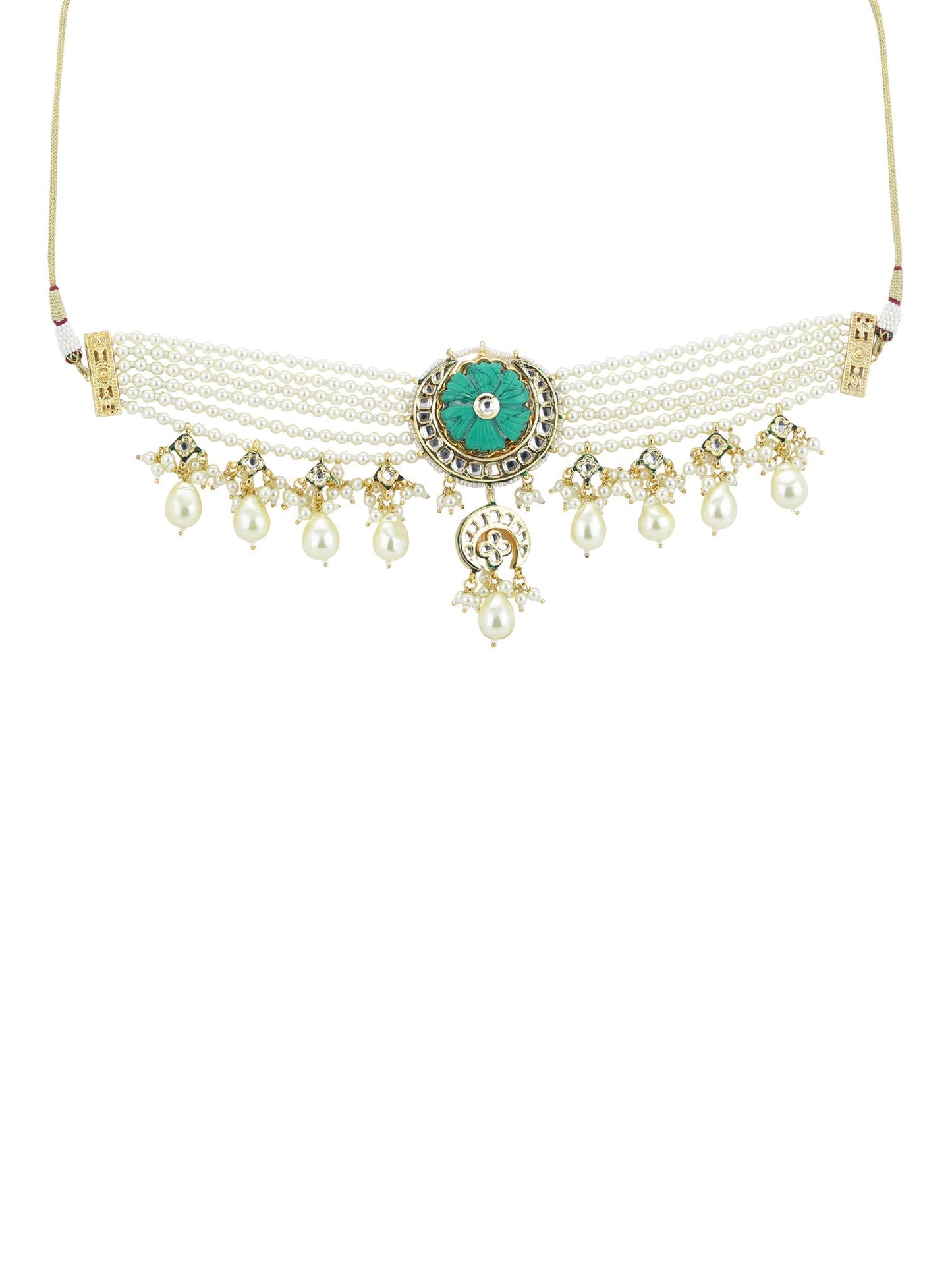 White Blue Brass Gold-Polished Necklace - Ruby Raang