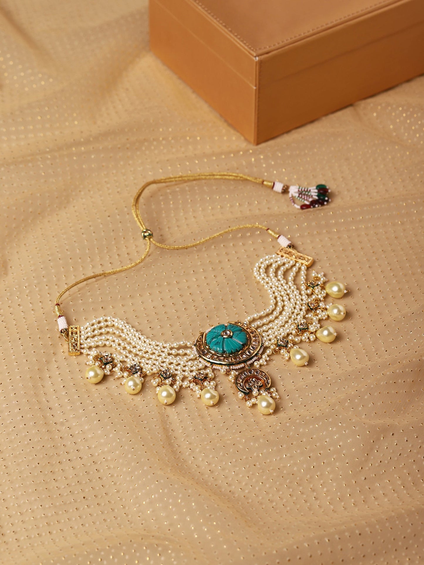 White Blue Brass Gold-Polished Necklace - Ruby Raang