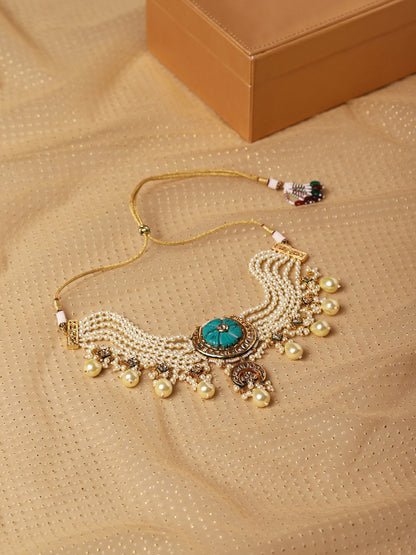 White Blue Brass Gold-Polished Necklace - Ruby Raang