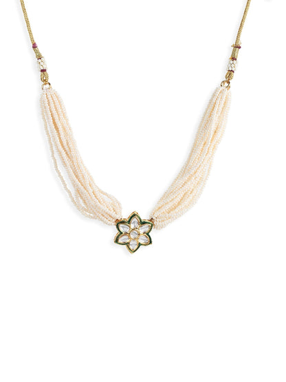Gold-Toned White Gold-Polished Handcrafted Necklace - Ruby Raang
