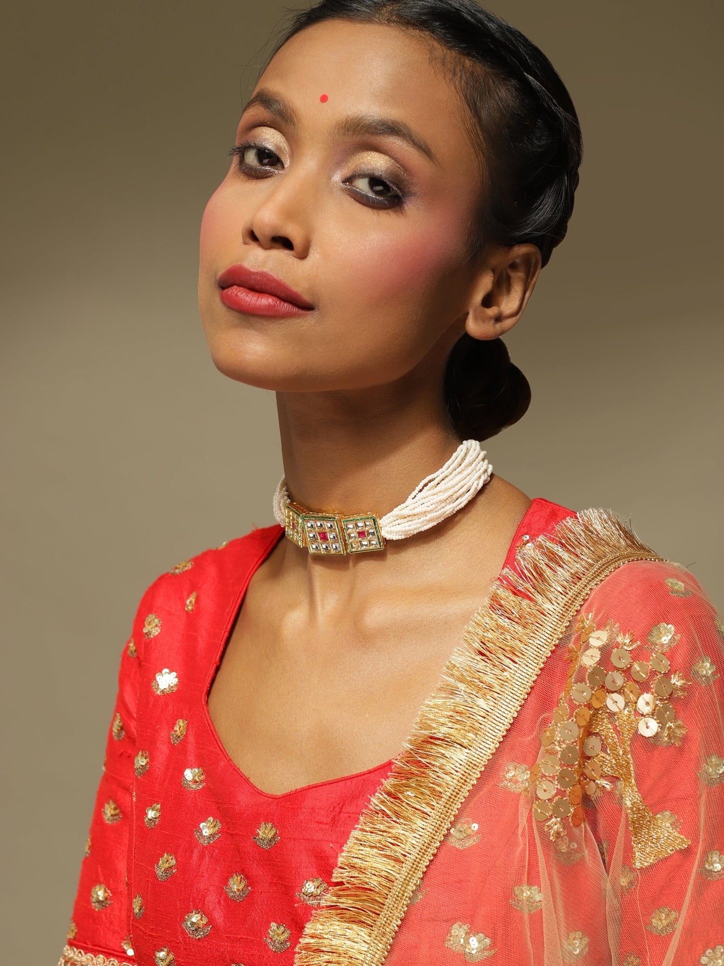 Gold-Toned White Gold-Polished Handcrafted Necklace - Ruby Raang
