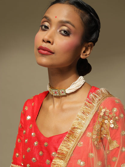 Gold-Toned White Gold-Polished Handcrafted Necklace - Ruby Raang