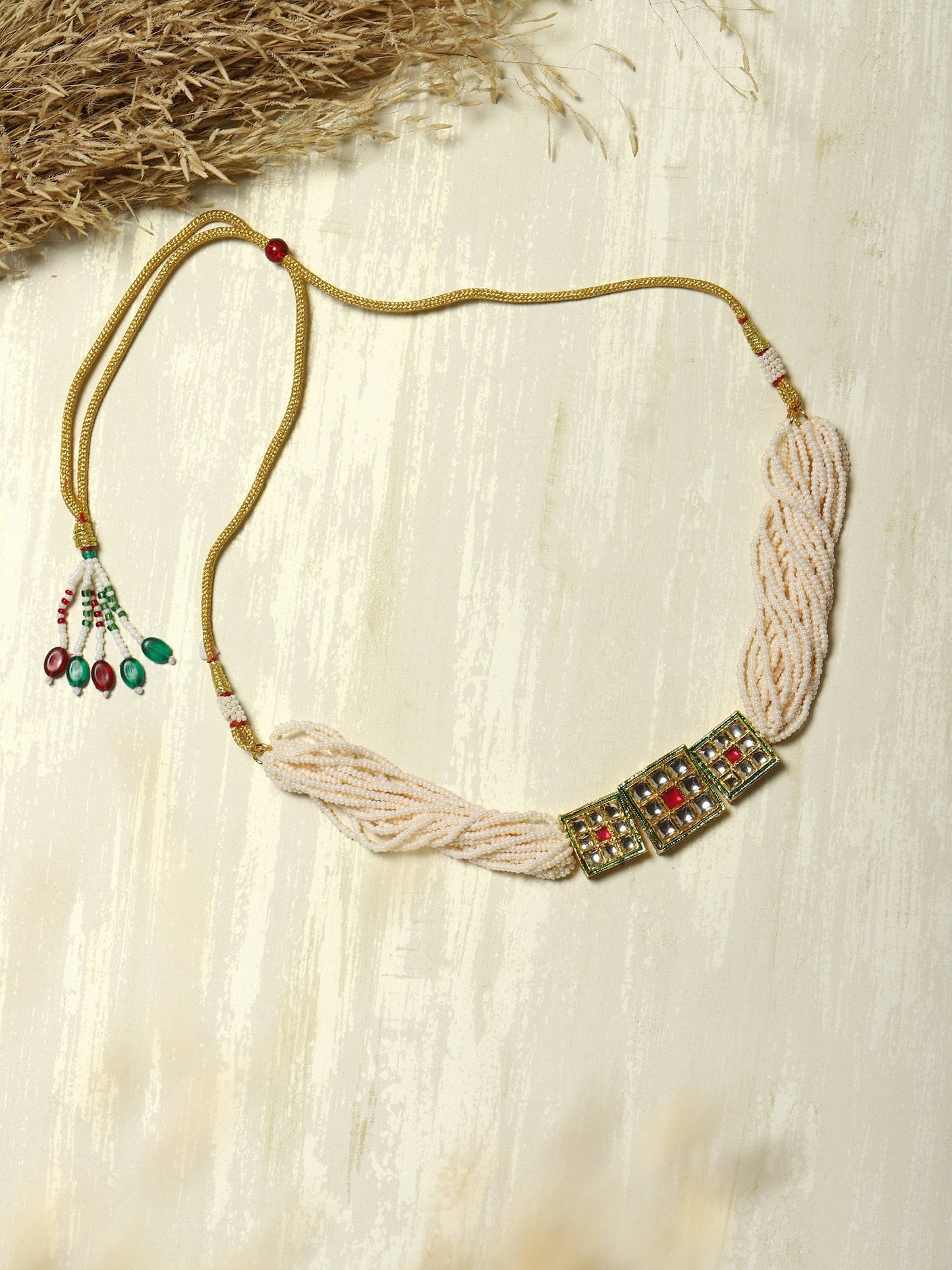 Gold-Toned White Gold-Polished Handcrafted Necklace - Ruby Raang
