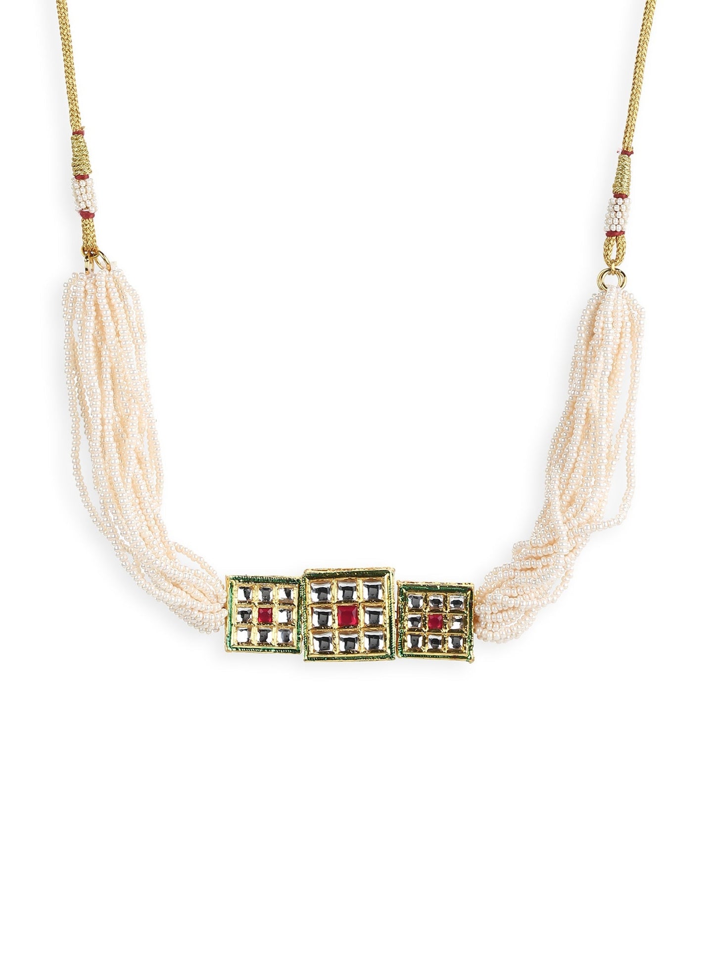 Gold-Toned White Gold-Polished Handcrafted Necklace - Ruby Raang