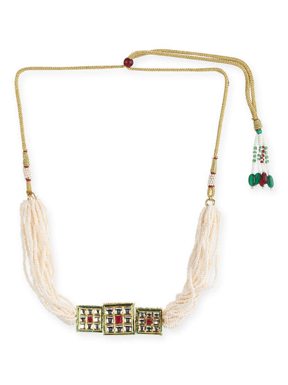 Gold-Toned White Gold-Polished Handcrafted Necklace - Ruby Raang
