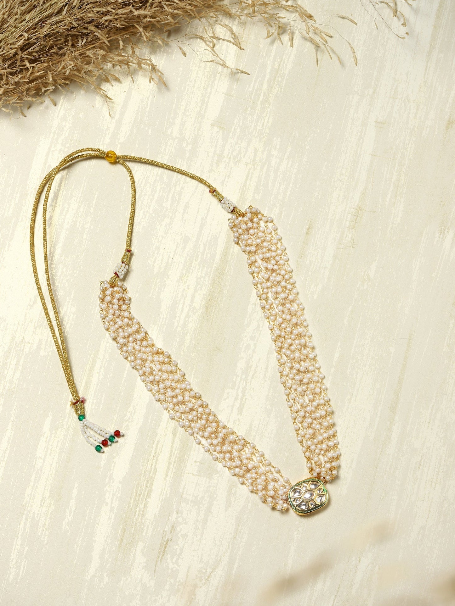 Gold-Toned White Gold-Polished Handcrafted Necklace - Ruby Raang