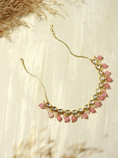Gold-Toned Pink Gold-Polished Handcrafted Necklace - Ruby Raang